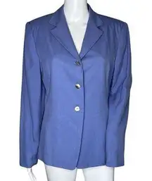 Valerie Stevens Blazer Women 10 Blue 3 Button Silk Office Casual Academia Preppy