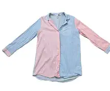Cynthia Rowley Sleepwear Preppy Pastel Pink Blue Long Sleep Shirt Size Medium