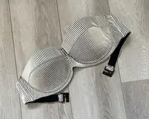 Zulu & Zephyr Balconette Stripe Swim Bikini Top Black/White (US 6) strapless