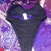 Cupshe Bikini Set Size Small Black with textured line beach resort wear
