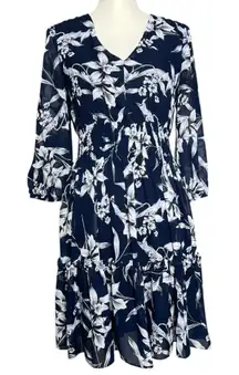 Just…Taylor Women’s Blue White Floral Tiered Sheer Long Sleeve Mini Dress Size 6