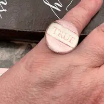 Vintage Handmade Women’s Y2K Large Done Statement Ring Words True Adjustable