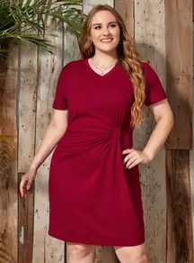 Shein Curve 4XL Red Lune Twist Front V Neck Tshirt Dress Office Corporate Work