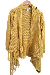 Davi & Dani Yellow Knit Fringe Waterfall Cardigan Sweater Women's S