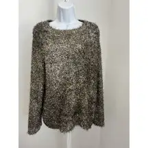 Women's Gold SilverMetallic Foil Fuzzy Sweater, Silence + Noise, Sz: M-L (b29)