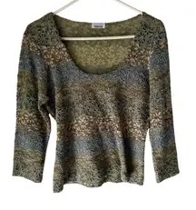 Star‎ CCC Y2k Size Large Green Blue Floral Earth Funky Round Neck Top