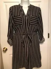 Suzy Shier Sz L Black White Striped Shirtdress