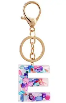 Letter E Keychain Glitter Acrylic