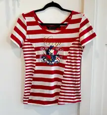 COOGI Vintage Red & White Striped Gold Detail Crest Women's Fitted T-shirt M