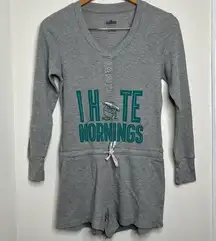 Sesame Street Oscar the Grouch Romper Pajamas Women’s Juniors Small Thermal Gray