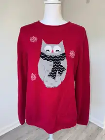 Christopher & Banks Red Holiday Owl Sweater Snowflakes Women’s Size Large