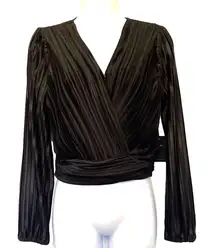 Japna Satin Pleated Wrap Womens Top Sz S Indie Holiday Glam Cocktail NYE  Deep V