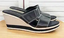 Tommy Bahama Kamala Wedge Heel Leather Slide Sandals Black White 9‎