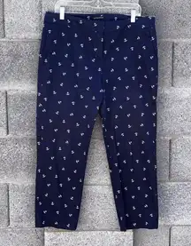 British Khaki Pants Blue Anchor cape cod Nautical Print Women's Size 14
