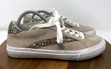 Madewell Shoes Womens Beige Gold Glitter Low Top Lace Up Casual Sneakers Size 7