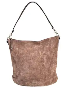 Kate Spade Brown Suede Croc Embossed Larchmont Ave Arianna Hobo Bucket Bag