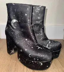 Dolls Kill Current Mood LYRA Platform Boots Black 7 Celestial Star N' Moon Goth