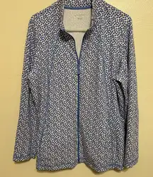 Appleseed’s XL Blue & White Leaf Print Zip-Up Jacket — Lightweight Knit