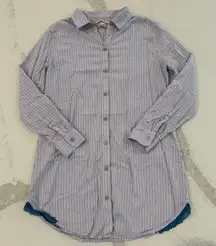 Victorias Secret Striped Long Sleeve ButtonUp Sleep Shirt Womens Small Lace Trim