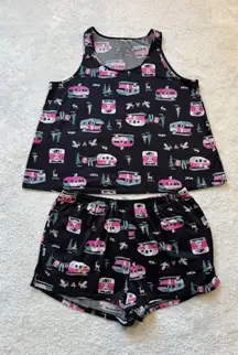 Joyspun Womens Summer PJ's Pajamas Size M 8/10 Camping Camper Black Pink