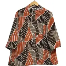 Alia Blouse, Women’s Size 18, Brown/ Orange, 3/4 Sleeve, Button-Up Collared