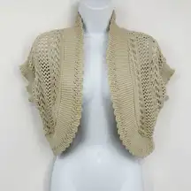 Vintage Y2K Style Tan Sweater Cropped Cardigan Size Small Boho Fairycore