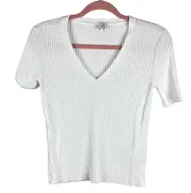 Ecru Women's White Ribbed Knit V Neck Short Sleeve Tencel Top Tee Shirt Size XS