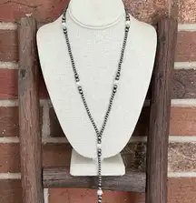 Navajo Style Pearl Lariat Necklace with White Faux Pearls
