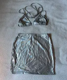 Metallic Silver Two Piece Outfit Set