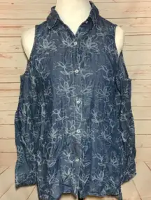 Max Jeans Chambray Cold‎ Shoulder Top | Small