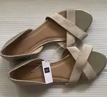 NWT Gap women’s gold open toe fabric leather slide shoes, size 10