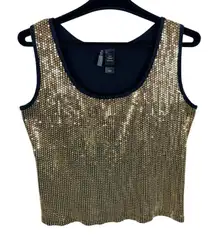 Bisou Bisou Gold Sequin 100% Cotton Scoop Neck Glitz Glam Tank Top Size XL