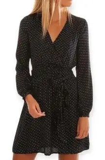 Charles Henry Black Dot Long Sleeve Wrap Dress Women’s Size Small