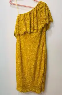 Jax Black Label yellow lace one shoulder dress size 8 designer