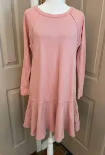 JustFab 100% Cotton drop waist raw edge dusty pink long sleeve minidress. Sz S.