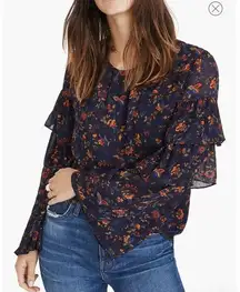 Ruffle Sleeve Top In oriental Floral Midnight SIze medium long sleeve