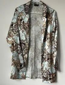 Pretty Little‎ Thing Chain Leopard Satin Blazer Blue US Size 2