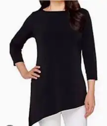 Susan Graver Solid Black Liquid Knit Tunic Tops Asymmetrical Stretch 1X Casual
