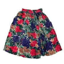 Coral Bay Vintage  Womens Skirt Tropical Floral Pleated Pull On Stretch Size 12