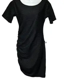 the vanity room asymetrical side ruched black striped dress Size S