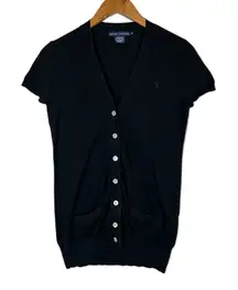 Ralph Lauren‎ Women’s Black 100% Pima Cotton Short Sleeve Button Up Cardigan M