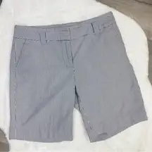 Grace Seersucker Stripe Bermuda Shirt Gray White 4 Stretch Flat Front