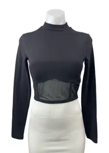 NA-KD Women's Black Long Sleeve Mock Neck Mesh Corset Bustier Crop Top Size S
