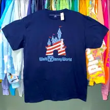 Disney parks American flag castle 4th of July tshirt L NWT