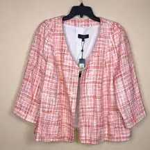 NWT Talbots Woman Petites 20WP Tweed Knit Pink White Open Front Cardigan Jacket