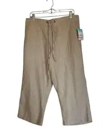 NWT PER SE Linen Blend Crop Drawstring Comfort Crop Pant Pants Khaki