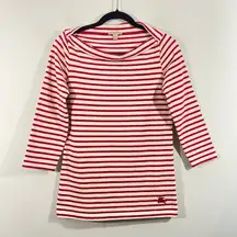 Burberry Brit Women Red & Cream Striped Boat Neck Quarter Sleeve Top Size S