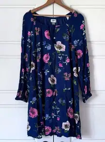 Womens Tiered Floral Dress XL Blue Tassels Boho Long Sleeve Knee Length