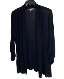 🖤 Ultra Lightweight Long (31”) 3/4 Ruched Sleeve Open Summer Cardigan, Plus 2X