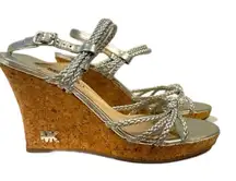 MICHAEL Michael Kors Gold Palm Beach Cork Wedge Sandals Size 8